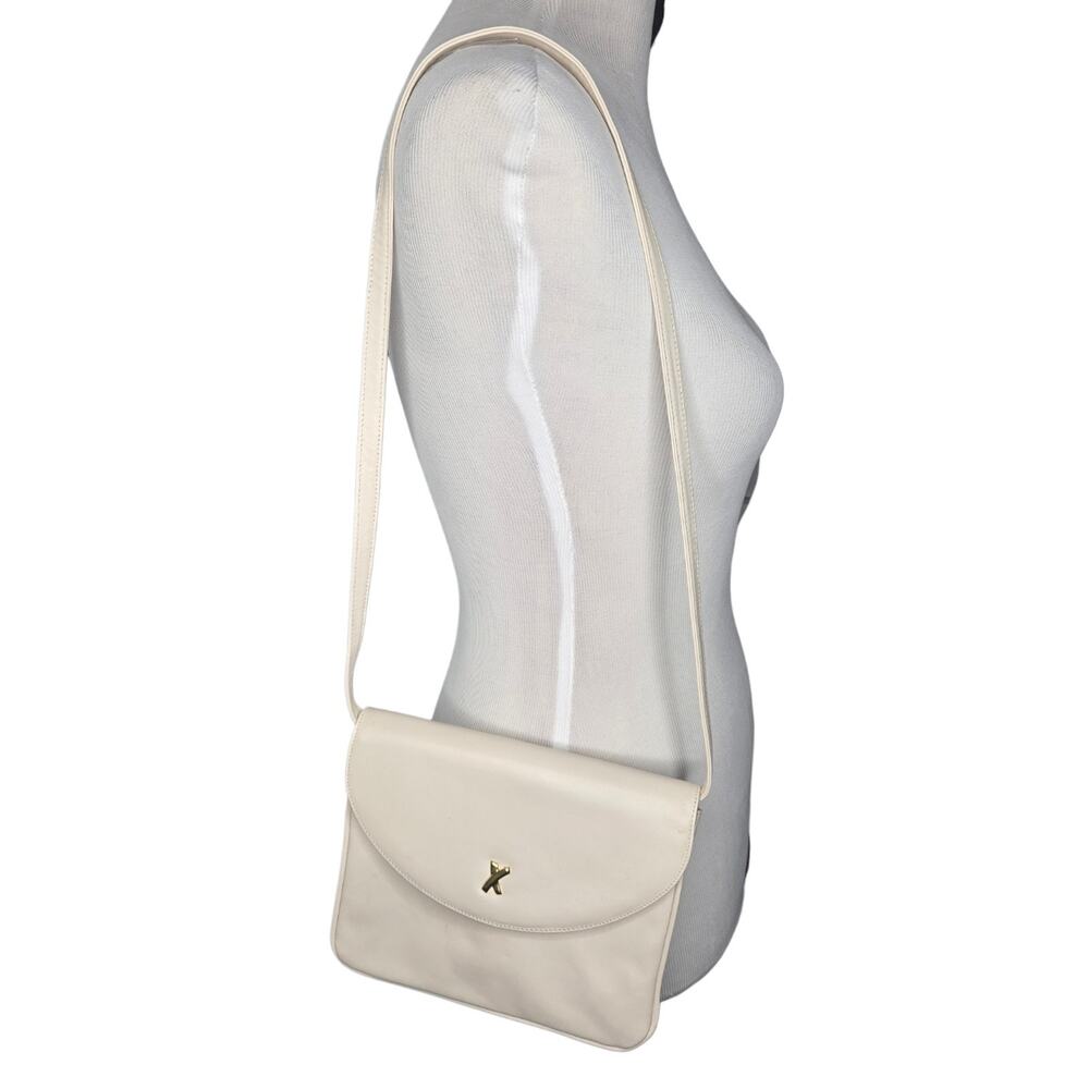 Paloma Picasso VTG Purse Ivory Cream Shoulder Bag Leather Goldtone X Kiss Logo